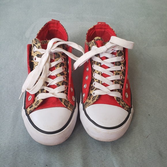 Sz 9 Twisted Red & Leopard Print Lace-Up Shoes - Picture 2 of 8